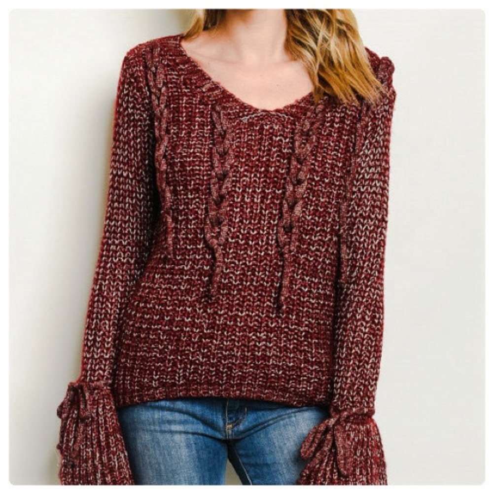 Big Bell Cuffs Burgundy Metallic Sweater - Picture 4 of 13